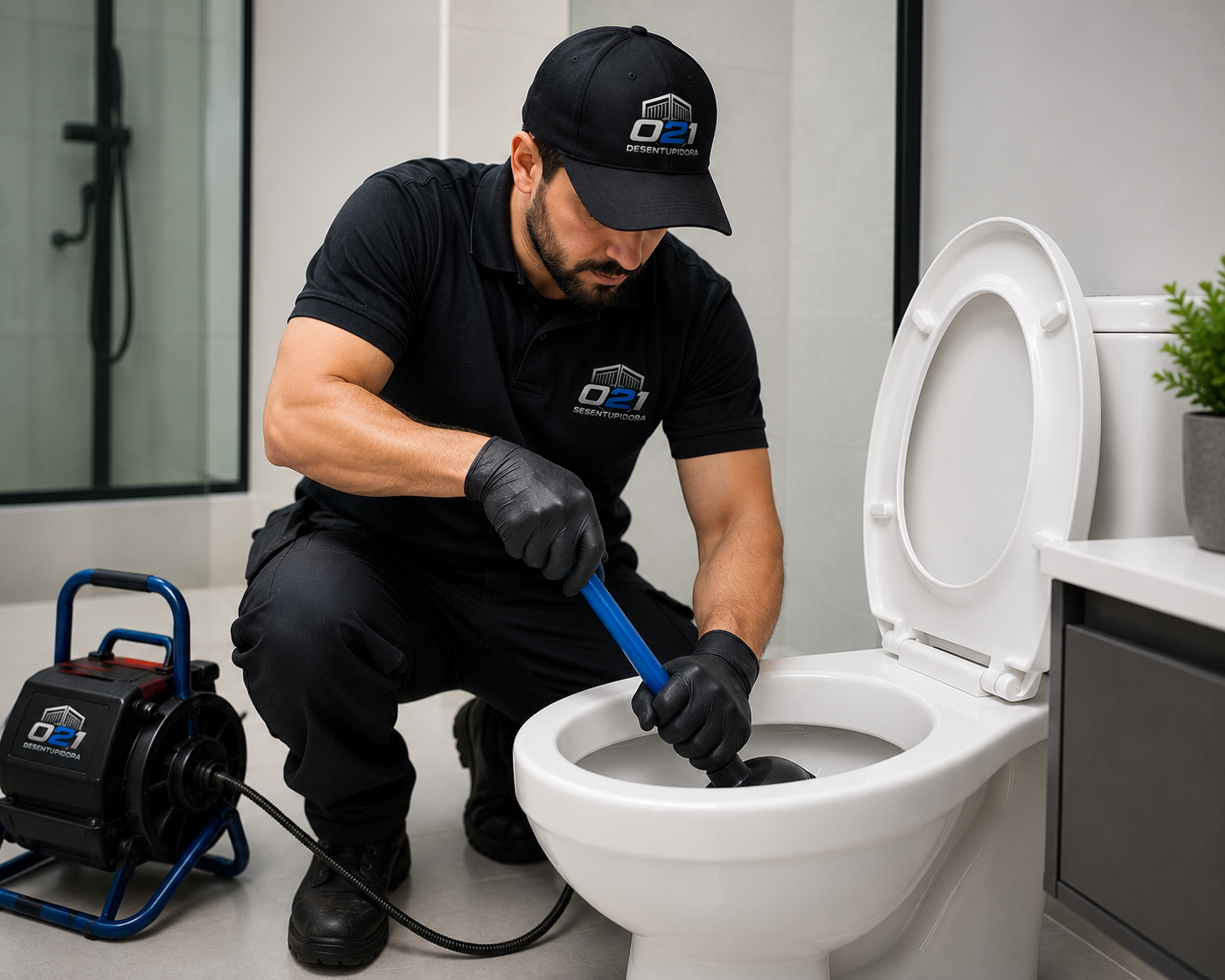 Desentupimento de Vaso Sanitário - técnico da P.A em ação